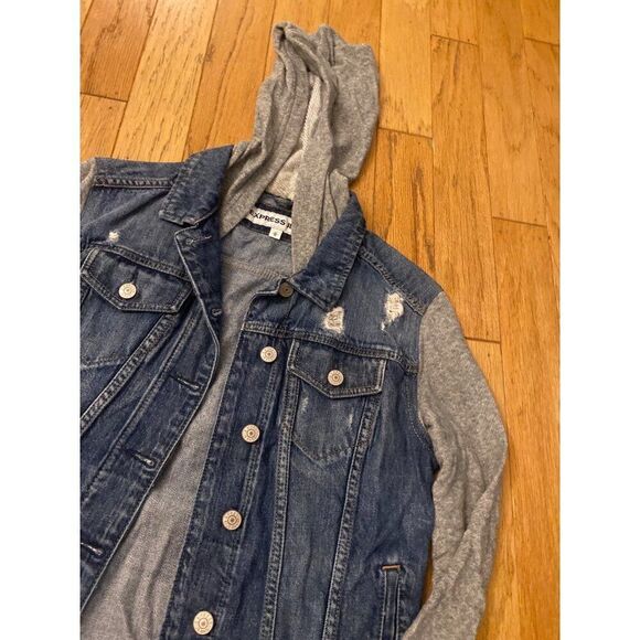 Express Jeans women's denim jacket with cotton long sleeves and hood size Medium - Picture 3 of 9